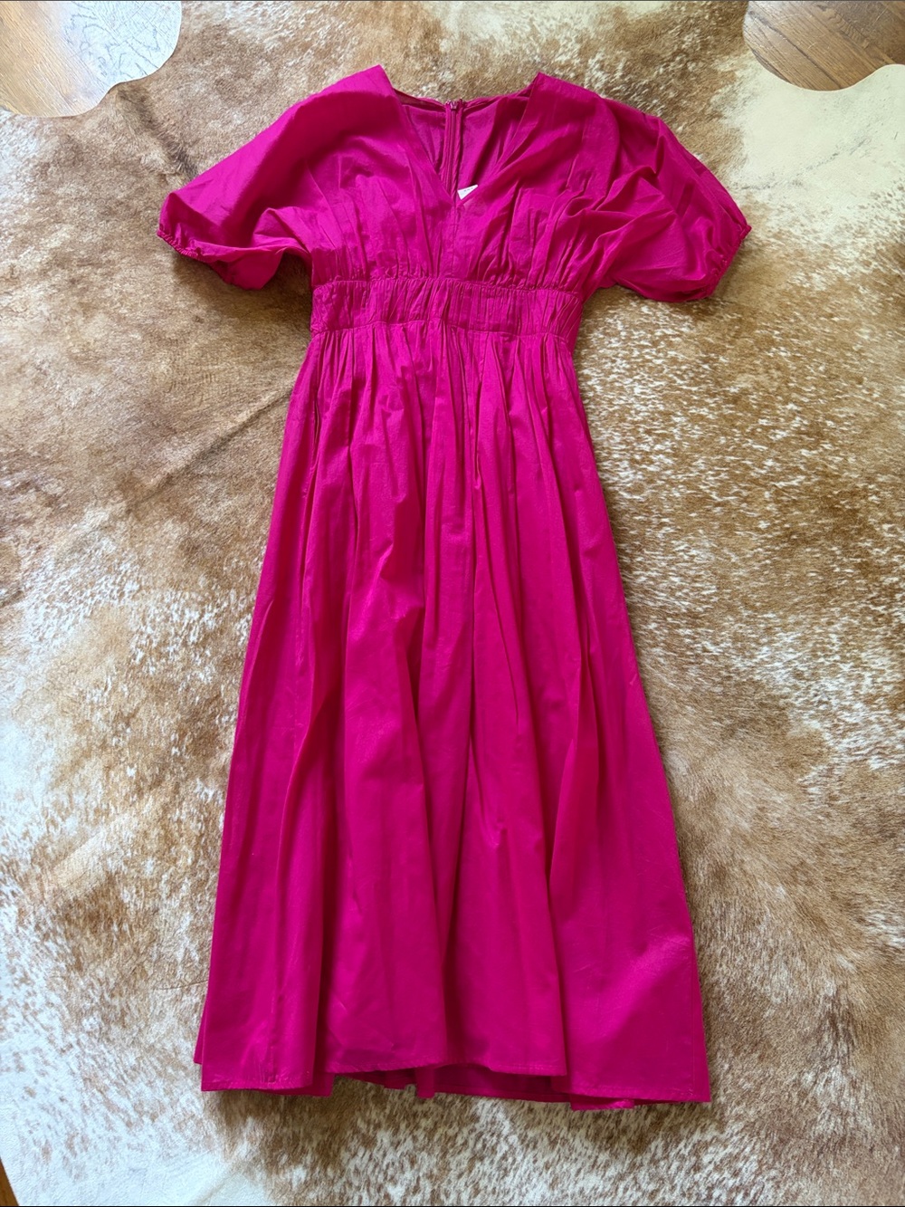 Banana Republic Bright Fuchsia Puff-Sleeve Midi Dress